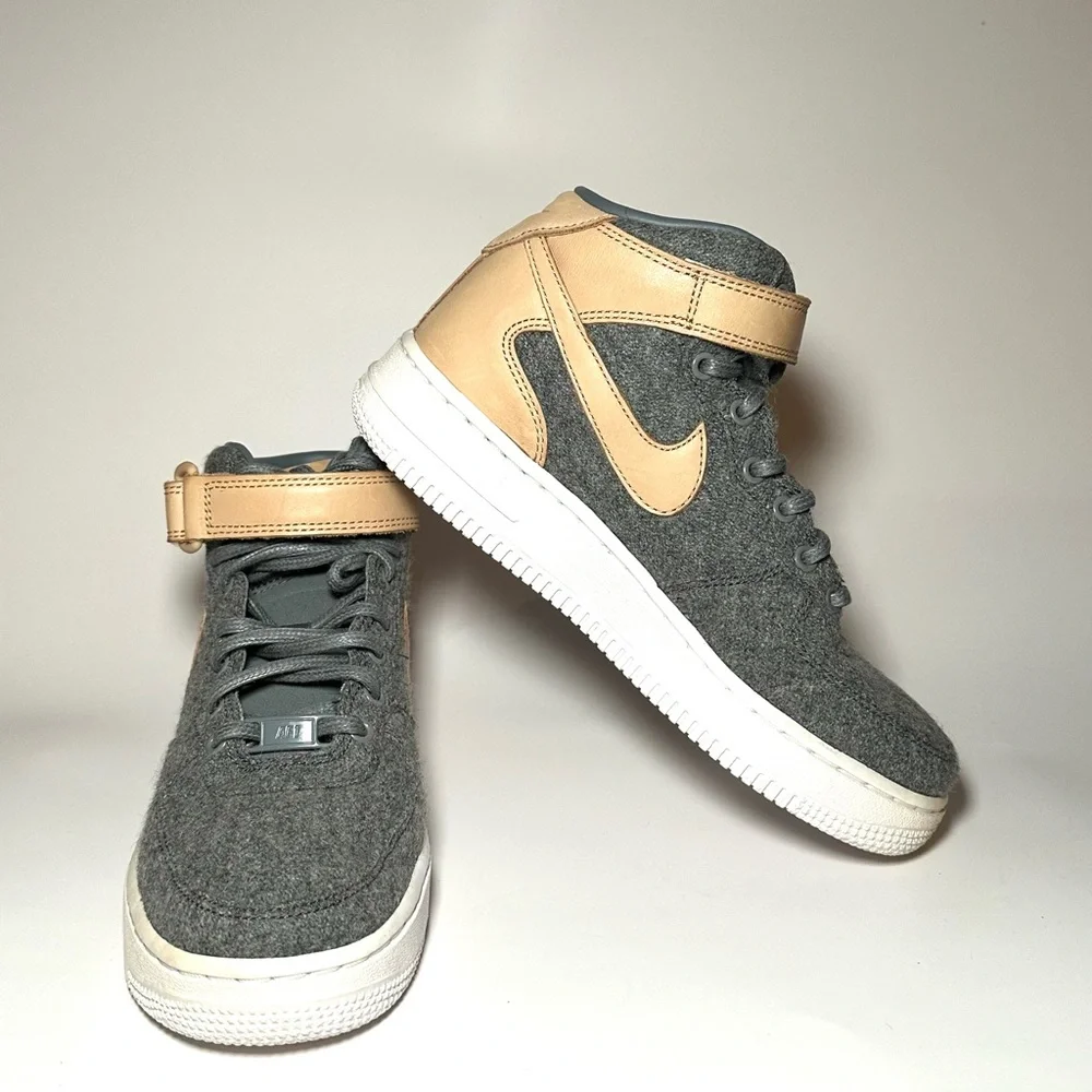 Nike Women's Air Force 1 Mid Leather “Cool Grey & Tan” Sneakers. Size 6 …